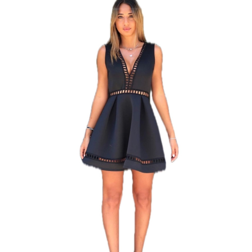 Tobi Ladder Trim Skater Dress Black Size Medium